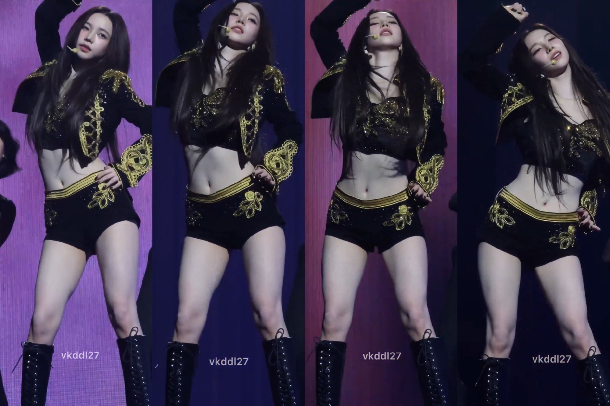 금장 블랙 란제리룩 역대급 복부 야꼽 + 야벅지를 드러낸 카리나1.jpg