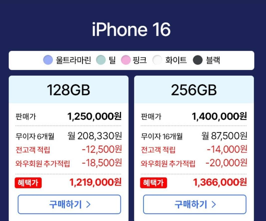 아이폰 16 256 vs 아이폰 16 pro 128