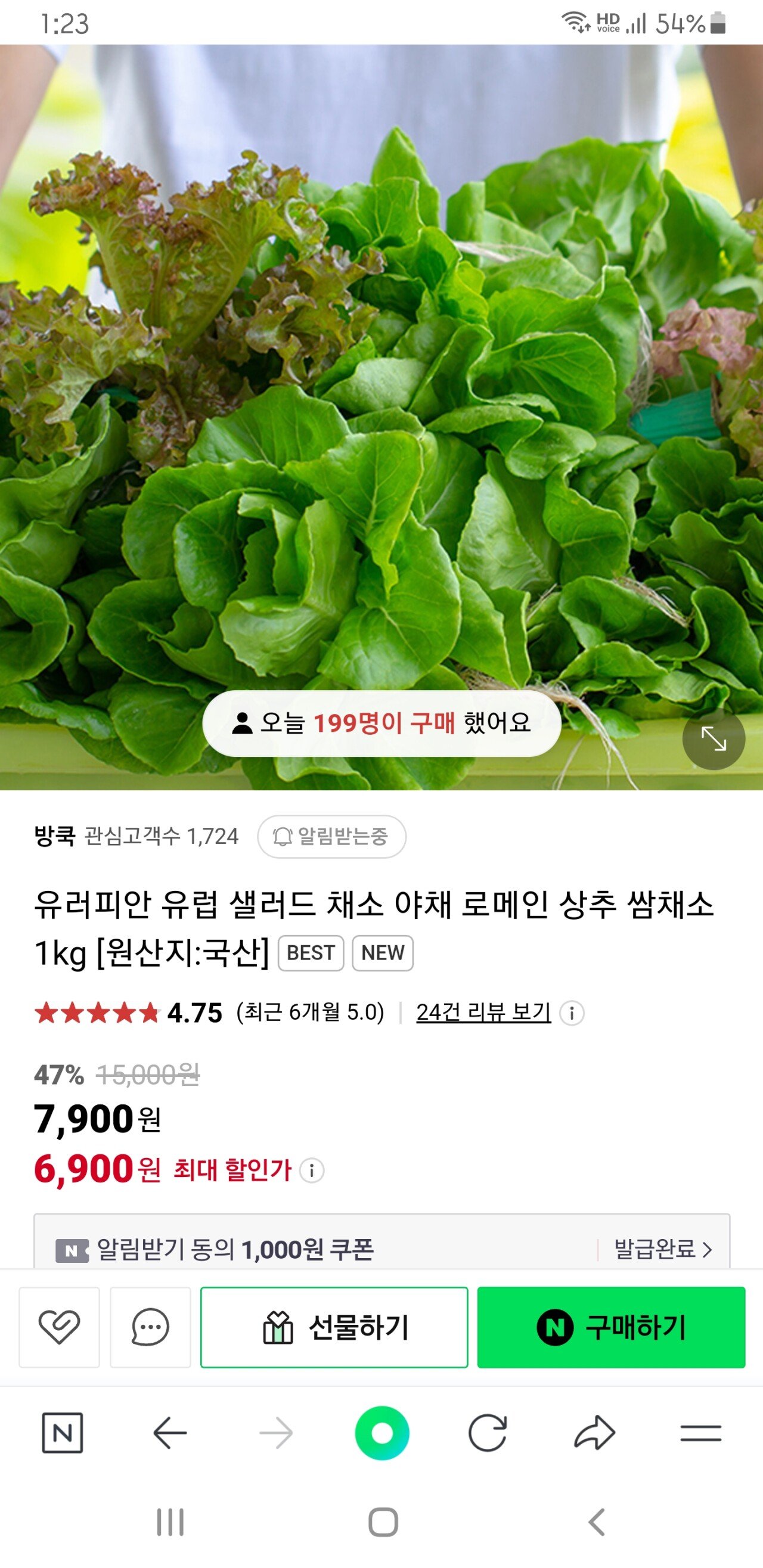 Screenshot_20240613-132319_NAVER.jpg [네이버] 유럽 샐러드 1kg (3~4종) (6,900원) (0원)