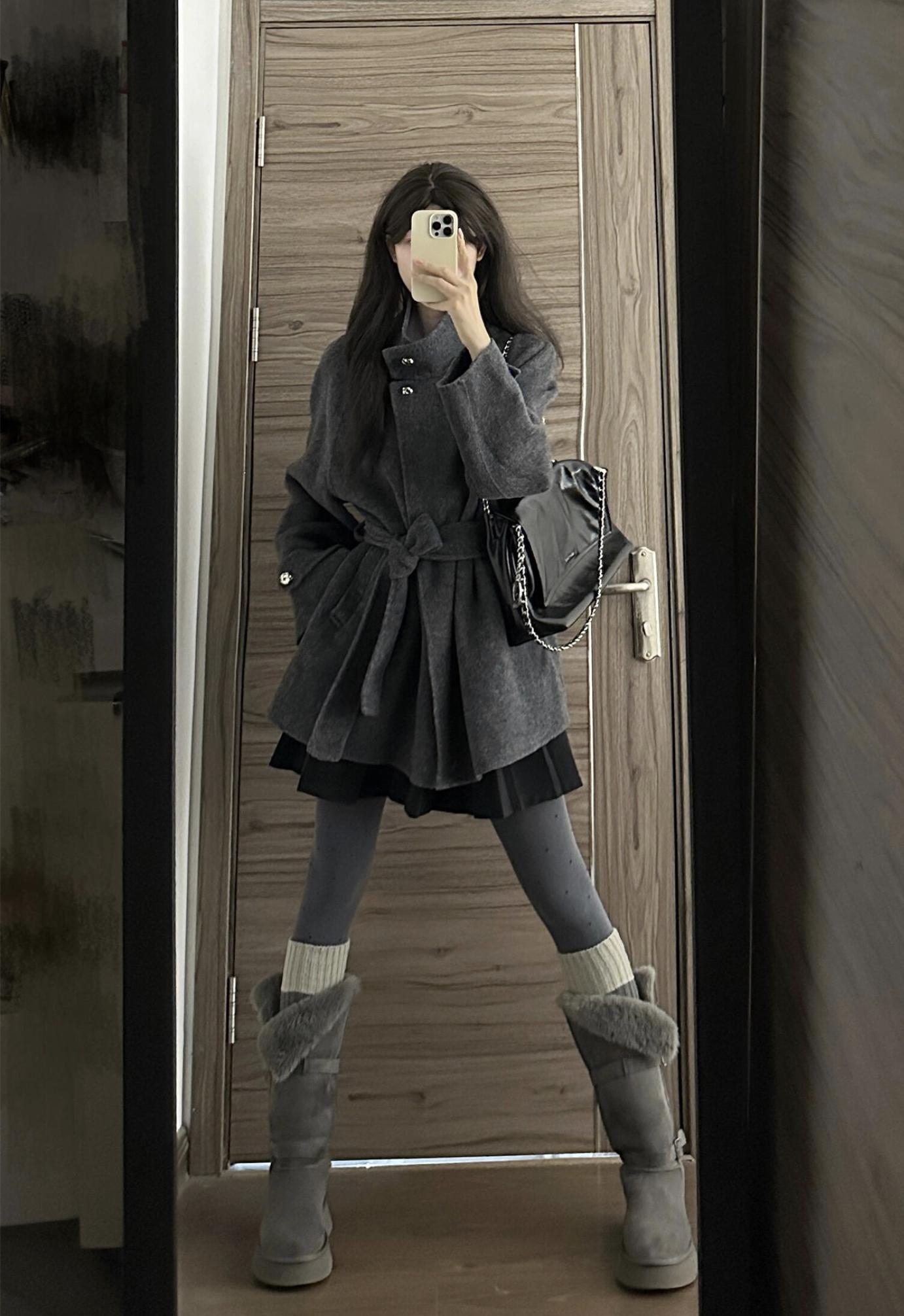 BurstExpress) 프렌치 시크 스탠드카라 울코트 - 리본허리 키작녀용