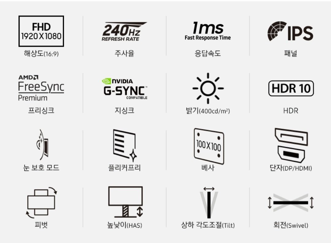 Screenshot_20241101_110831_G.jpg [지마켓] 삼성 오디세이 G4 S25BG400 62cm 게이밍 모니터 IPS 패널 240Hz 1ms HDR10 (213,320원) (무료)
