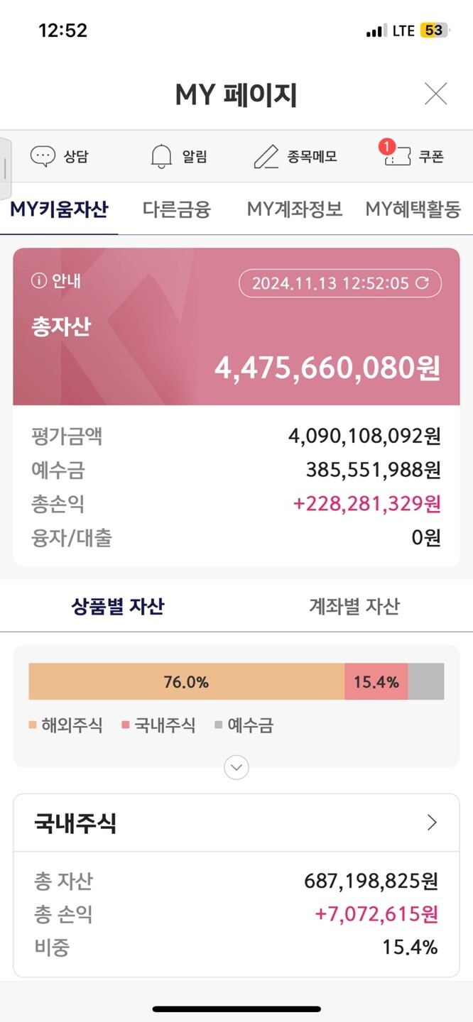 순자산 55억 현재 포트폴리오 