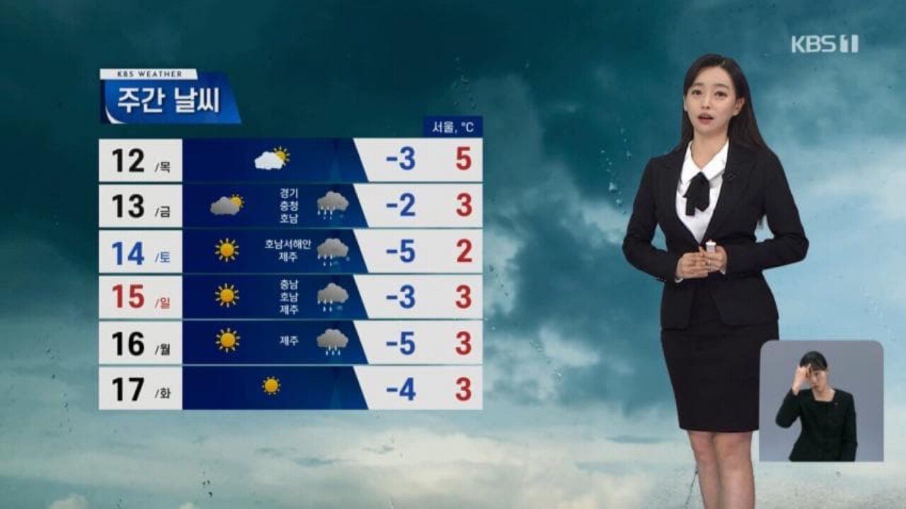 오늘자 상복입고 날씨하는 기상캐스터 누나