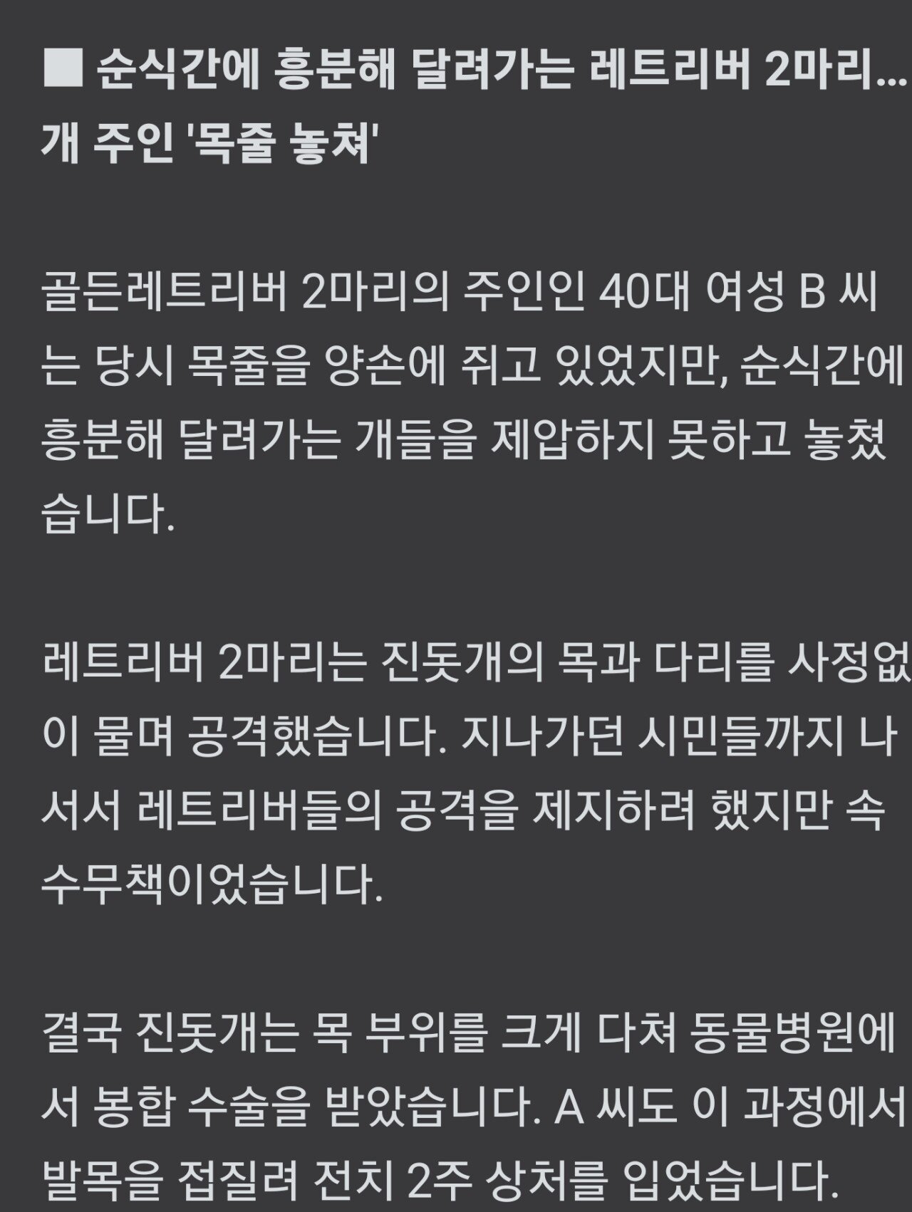 대형견 2마리를 놓친 40대 여성1.jpg