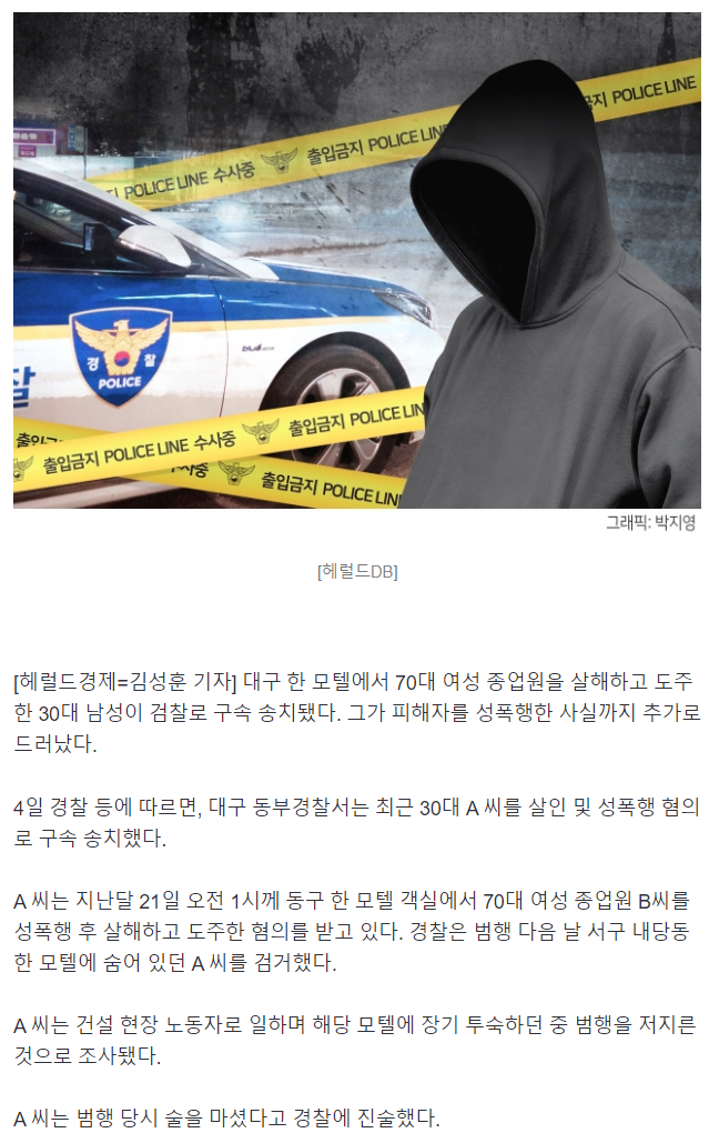 image.png 대구서 30대 모텔 투숙객이 70대 종업원 강간하고 살해..news