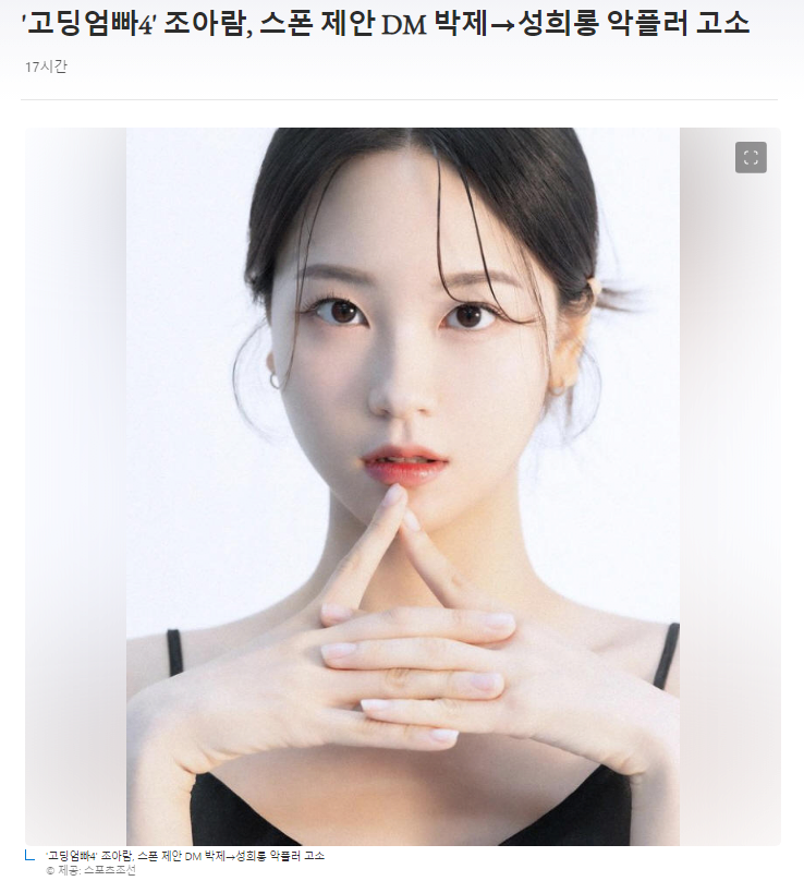 image.png 고딩엄빠4\' 조아람, 스폰 제안 DM 박제 - 성희롱 악플러 고소