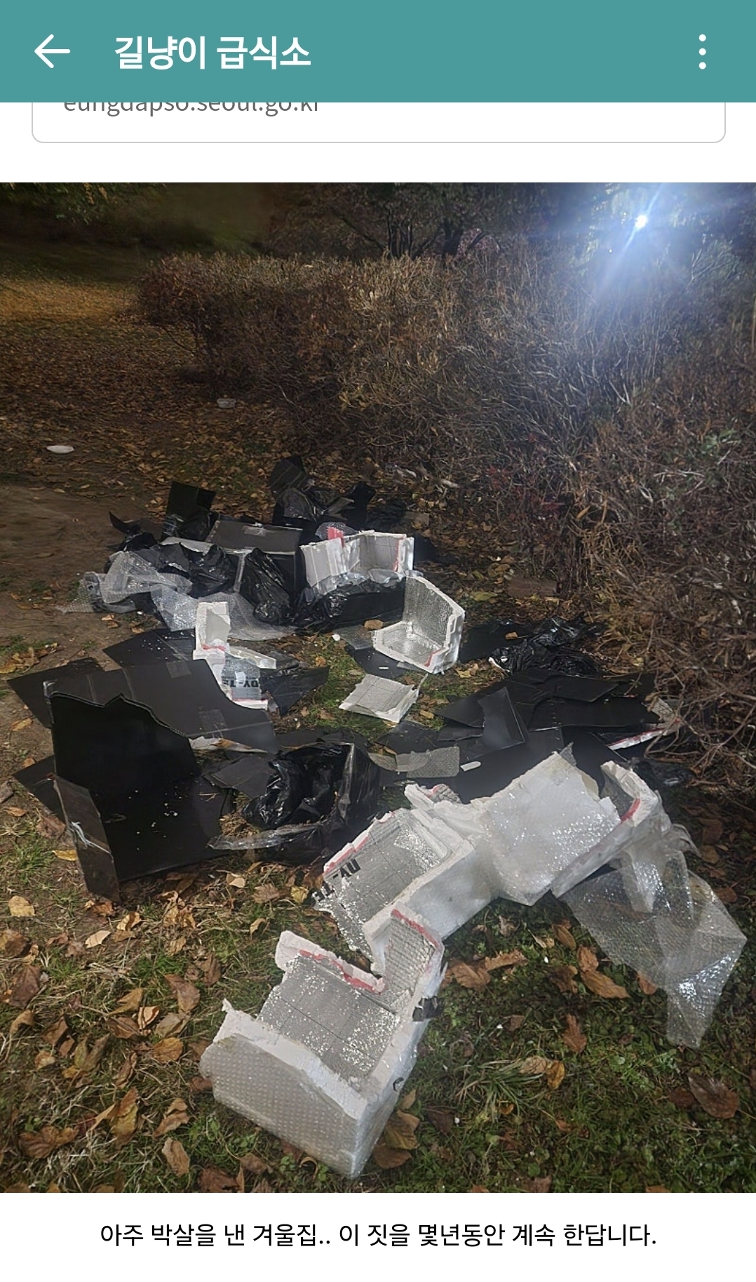 낫을 든 사람이 박살내버린 길고양이 겨울집