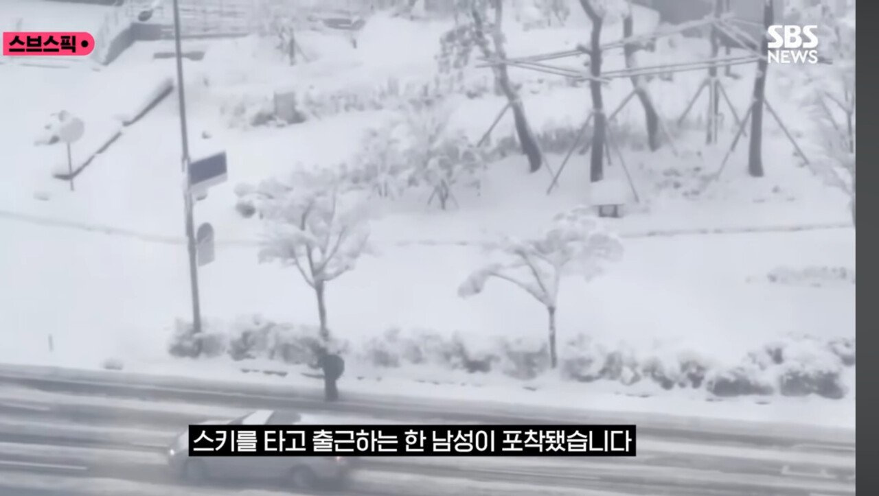 아침에 스키타고 출근하던 직장인 정체