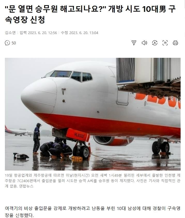 비행기 문 개방 시도 10대男 | 인스티즈
