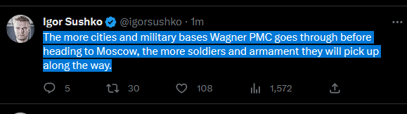 1.PNG [속보] 와그너가 더 많은 도시를 통과할수록 더 많은 병사와 무기를 획득함