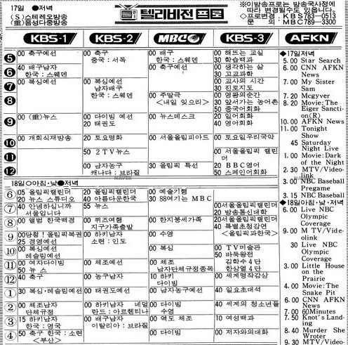 스크린샷 2021-07-23 오후 5.16.07.png 88년 서울 올림픽 개막식 날 텔레비전 편성표