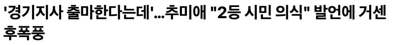'경기지사 출마한다는데'…추미애 "2등 시민 의식" 발언에 거센 후폭풍 (1)
