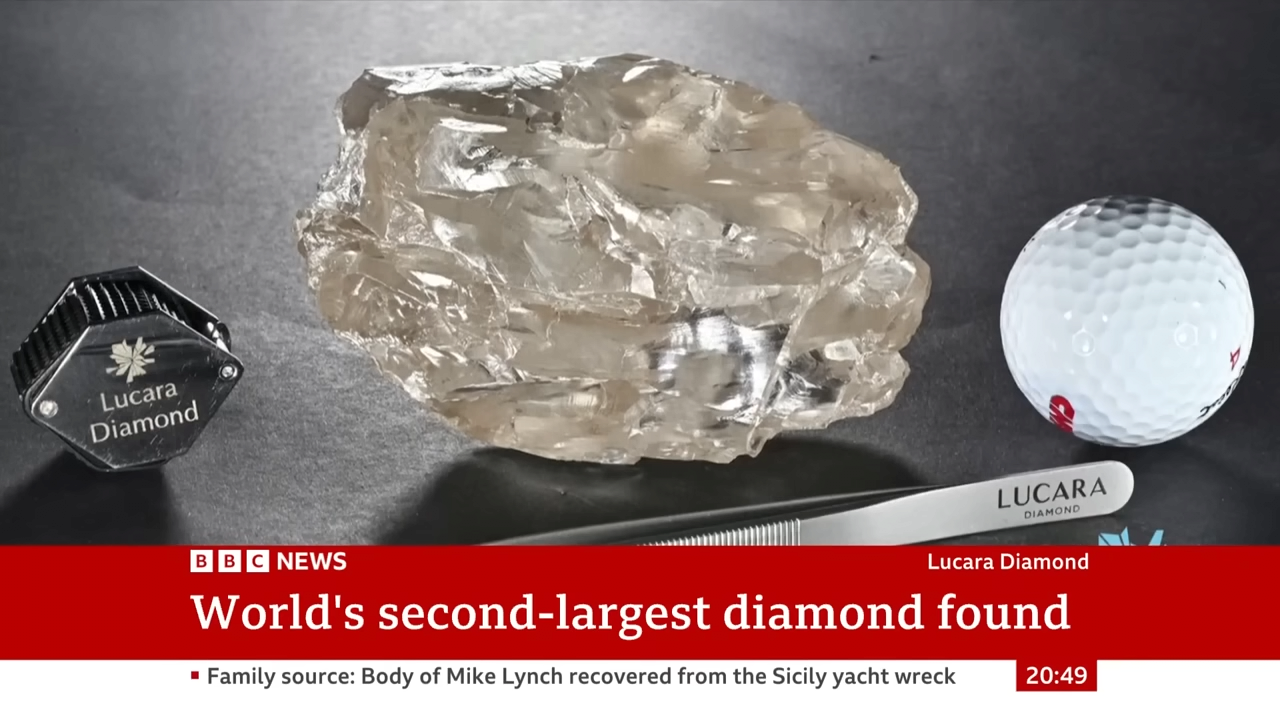 World's second-largest diamond found in Botswana _ BBC News 0-18 screenshot.png 세계 다이아몬드 순위가 변경됨