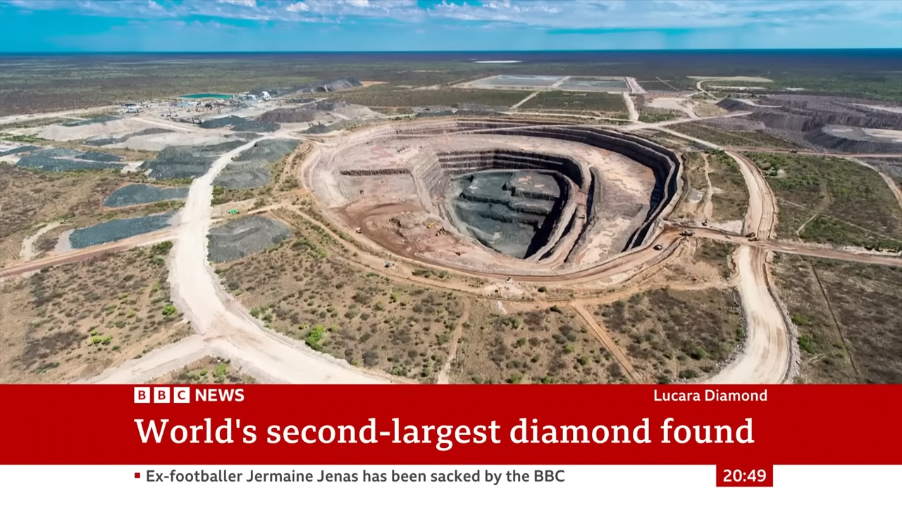 World's second-largest diamond found in Botswana _ BBC News 0-24 screenshot.png 세계 다이아몬드 순위가 변경됨
