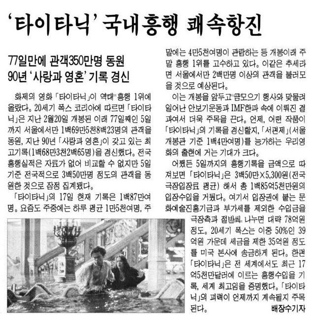 타이타닉 흥행.jpg IMF 시절 상품 하나로 버텨낸 회사