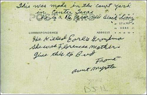1920년에 린치를 당한 ‘흑인’ 리그 다니엘（Lige Daniels）의 모습을 엽서에 사용한 모습. 옆서의 뒷면 (혐주의)이상한 열매 (혐주의) 이상한 열매