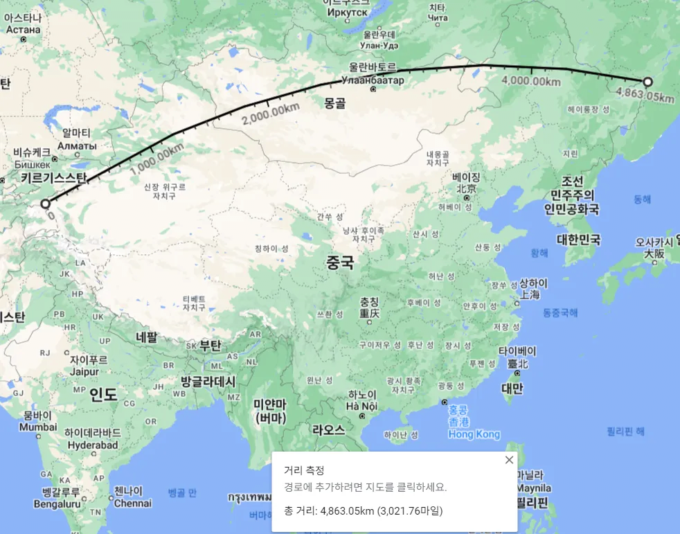 image.png 동아시아 각 국가별 국토 내 최장 직선거리