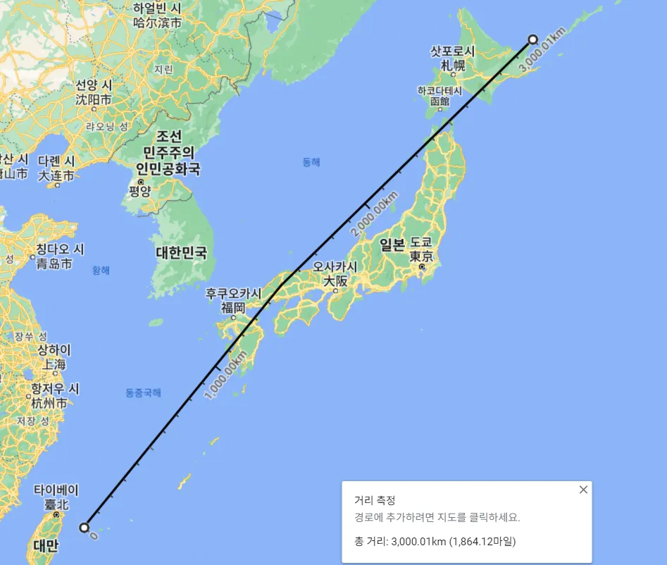image.png 동아시아 각 국가별 국토 내 최장 직선거리