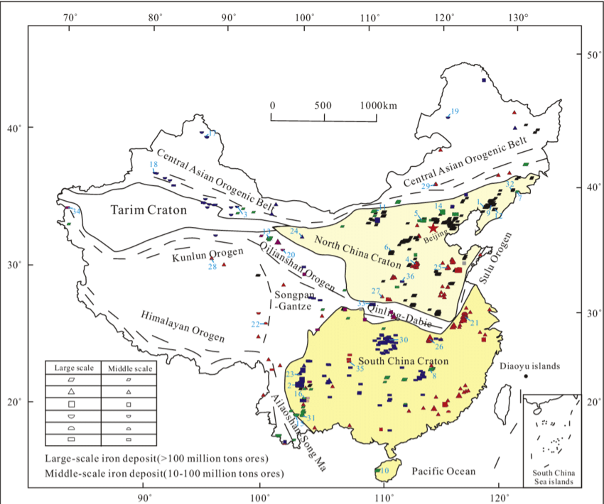 Distribution-of-different-types-of-iron-deposits-in-China-The-schematic-tectonic-map-of.png 정말 단군은 스타팅 지역을 잘못 찍었을까?