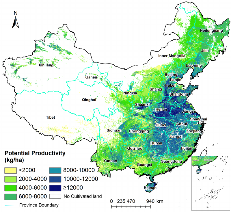 Distribution-of-potential-agricultural-productivity-in-China-in-2012-kg-ha.png 정말 단군은 스타팅 지역을 잘못 찍었을까?