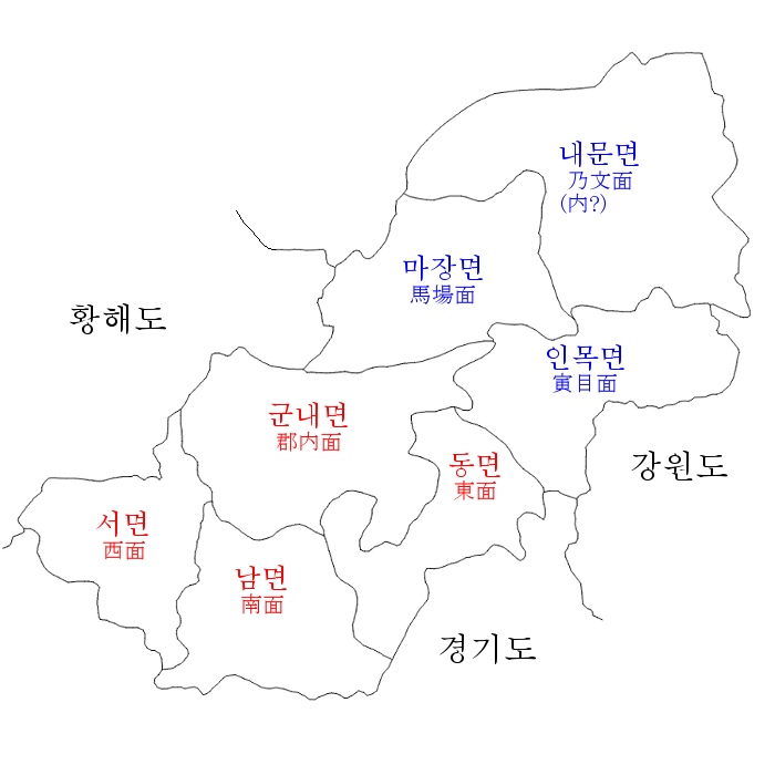 A079375B-9A5A-487D-A8AC-0586258B6CEF.png 분단 및 한국전쟁으로 4개의 시도를 거친 연천군 서남면 및 왕징면 북서부