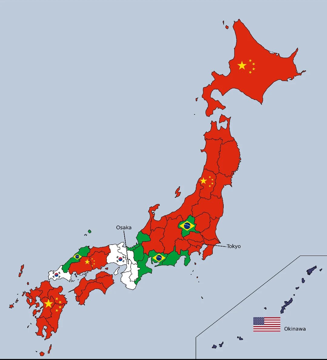 일본의 현별로 가장 많이 사는 외국인들 국적
