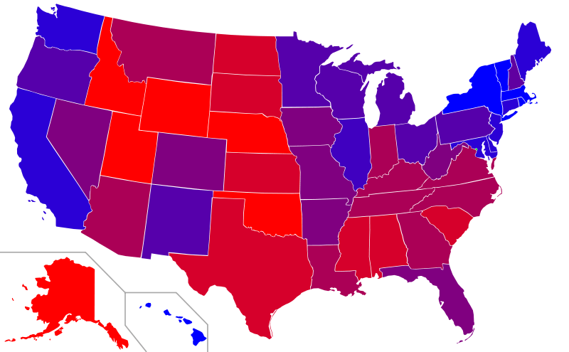 800px-Red_and_Blue_States_Map_(Average_Margins_of_Presidential_Victory).svg.png 美 대형마트 Target 조직적 강도로 인한 매장폐쇄 발표